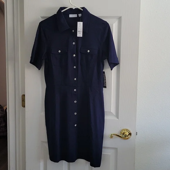 new york and company shirt dress New York and Company Womens Red Blue Plaid Belted Shirt Dress Size L
